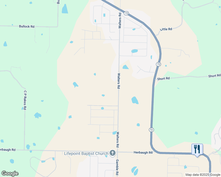 map of restaurants, bars, coffee shops, grocery stores, and more near 11673 Walters Road in Bentonville