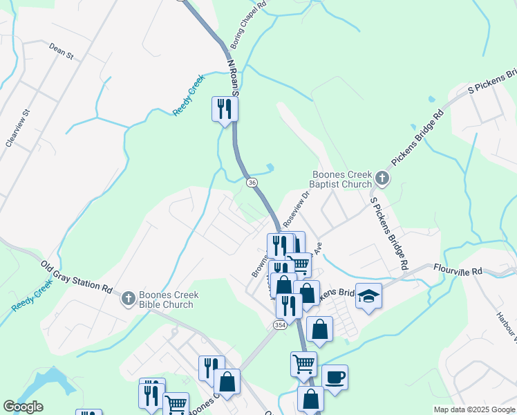 map of restaurants, bars, coffee shops, grocery stores, and more near 1070 Hammett Road in Johnson City