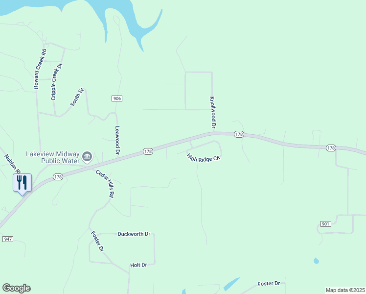 map of restaurants, bars, coffee shops, grocery stores, and more near 49 High Ridge Circle in Midway