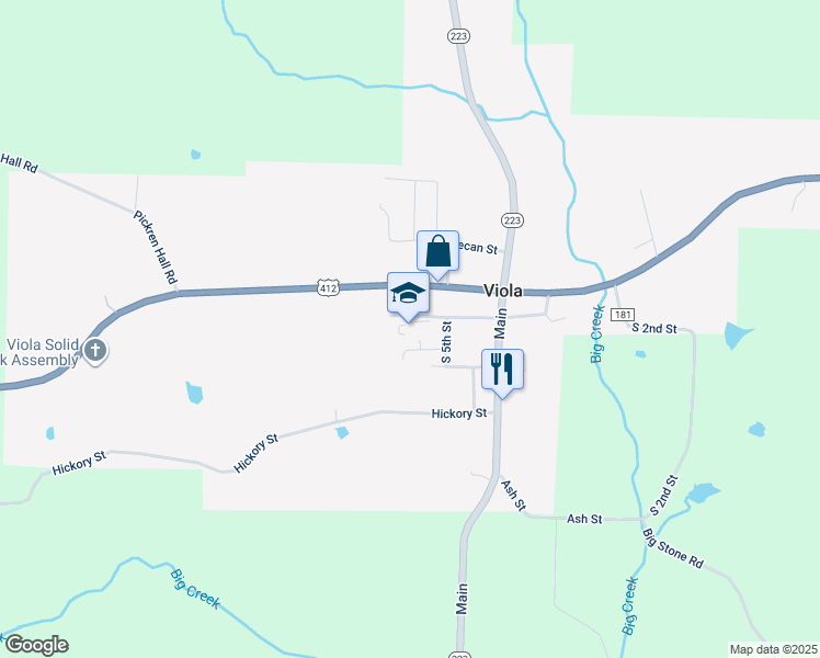 map of restaurants, bars, coffee shops, grocery stores, and more near 314 Longhorn Drive in Viola