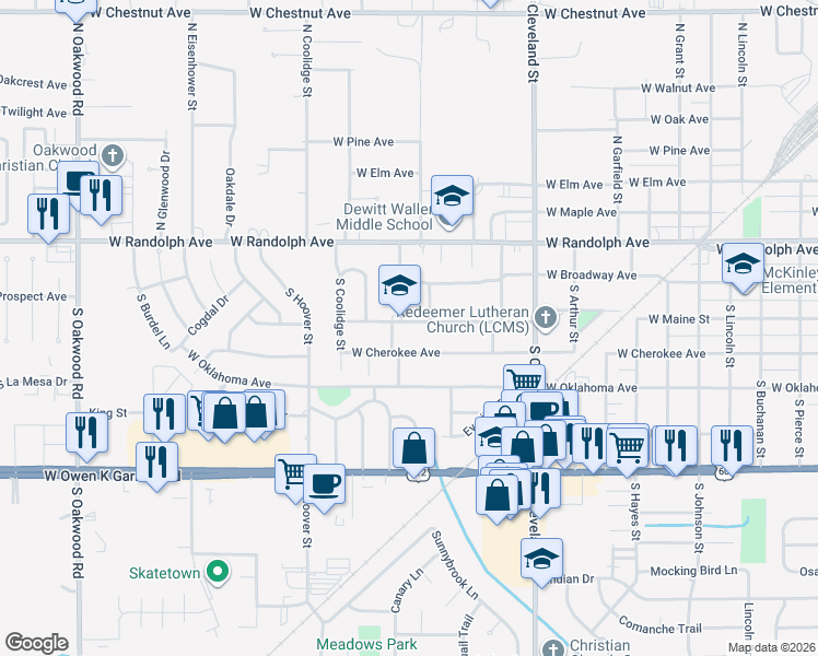 map of restaurants, bars, coffee shops, grocery stores, and more near 2800 West Maine Street in Enid