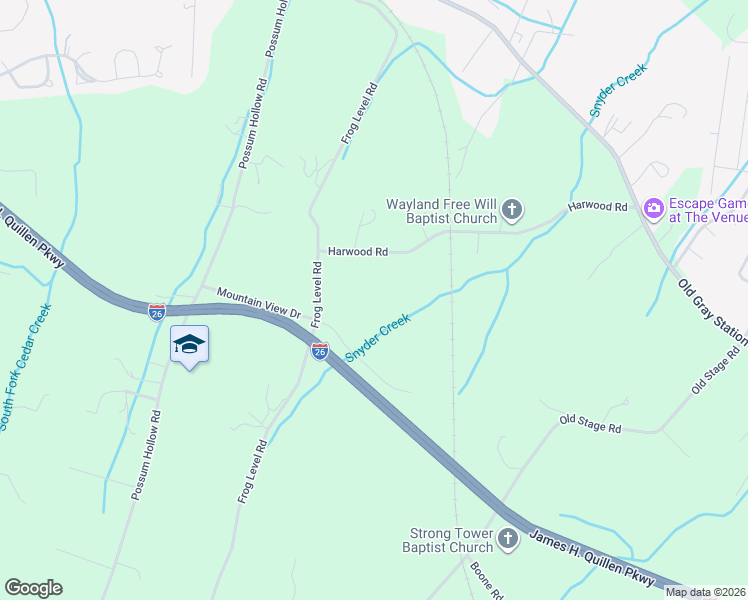 map of restaurants, bars, coffee shops, grocery stores, and more near 312 Frog Level Road in Johnson City