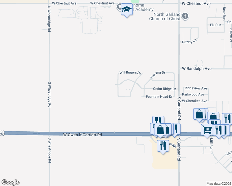 map of restaurants, bars, coffee shops, grocery stores, and more near 210 South Keystone Drive in Enid