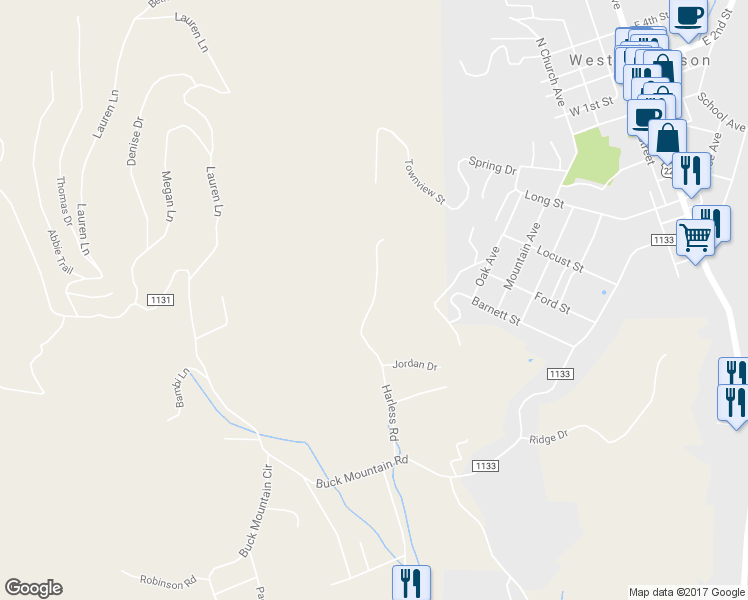 map of restaurants, bars, coffee shops, grocery stores, and more near 476 Harless Road in West Jefferson
