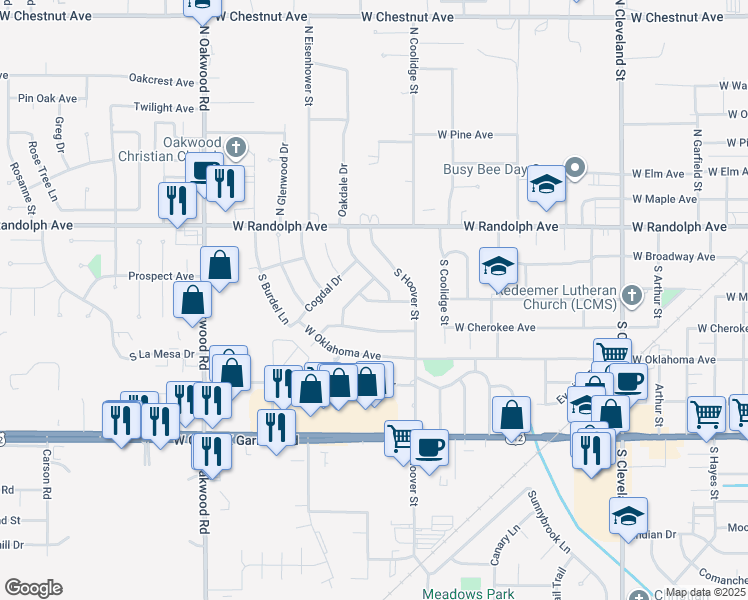 map of restaurants, bars, coffee shops, grocery stores, and more near 3301 Mayberry Street in Enid