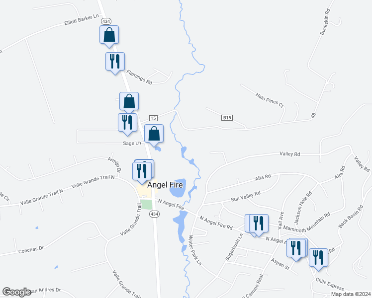 map of restaurants, bars, coffee shops, grocery stores, and more near in Angel Fire