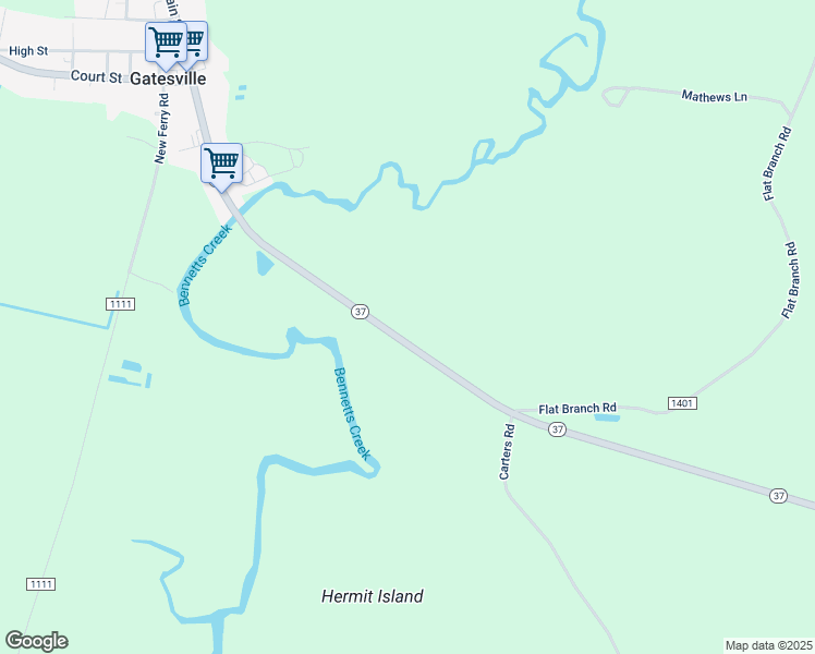 map of restaurants, bars, coffee shops, grocery stores, and more near 566 North Carolina 37 in Gatesville