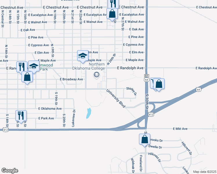 map of restaurants, bars, coffee shops, grocery stores, and more near 123 Michael Hedges Boulevard in Enid