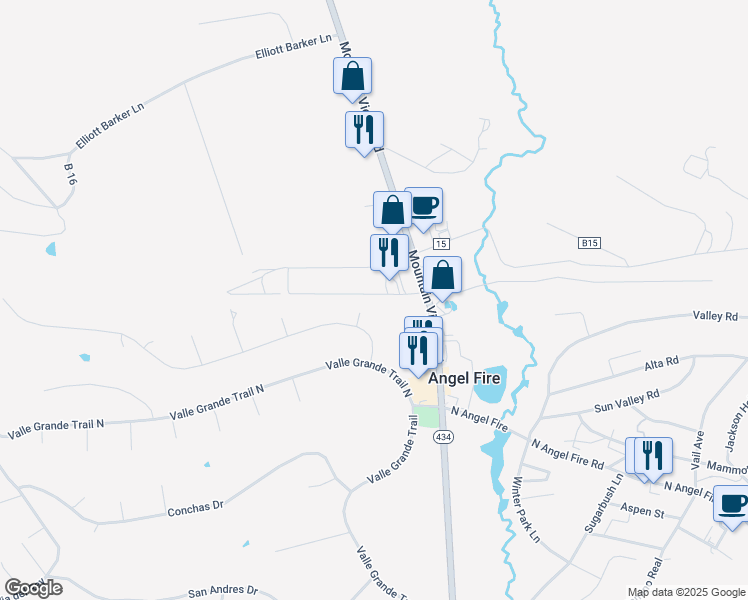 map of restaurants, bars, coffee shops, grocery stores, and more near 30 Sage Lane in Angel Fire