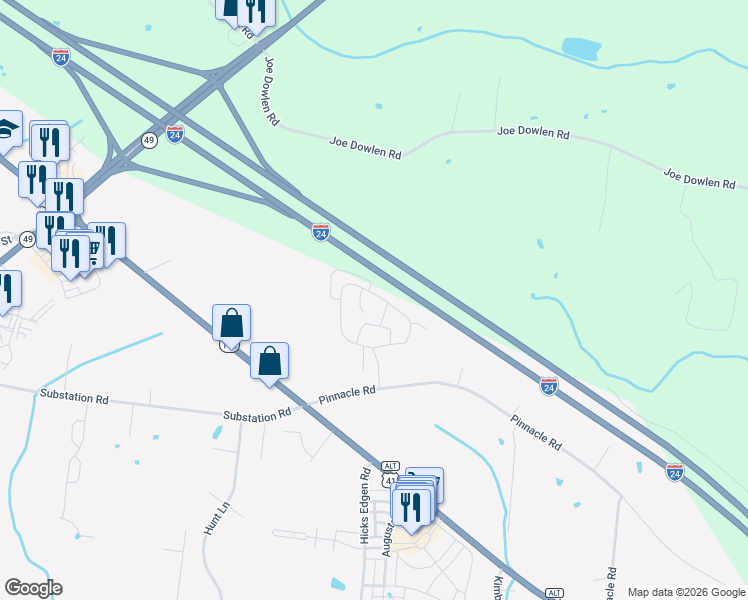 map of restaurants, bars, coffee shops, grocery stores, and more near 335 Preakness Circle in Pleasant View