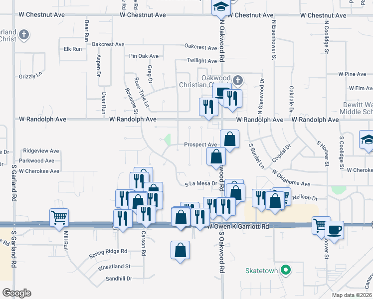 map of restaurants, bars, coffee shops, grocery stores, and more near 206 South Mission Road in Enid