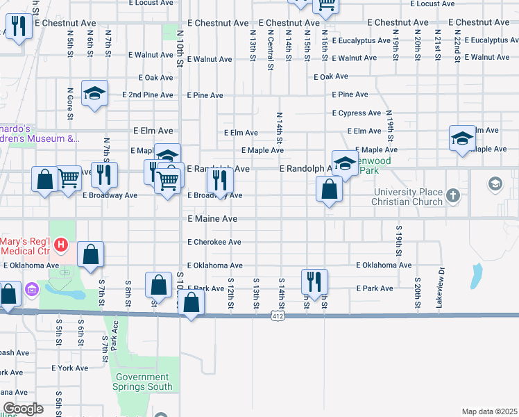 map of restaurants, bars, coffee shops, grocery stores, and more near 115 South 13th Street in Enid