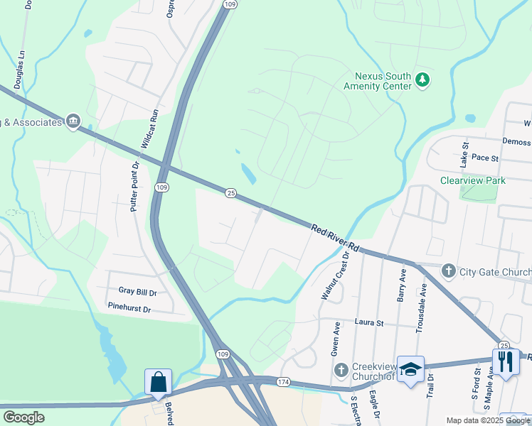 map of restaurants, bars, coffee shops, grocery stores, and more near 101 Summerlin Drive in Gallatin