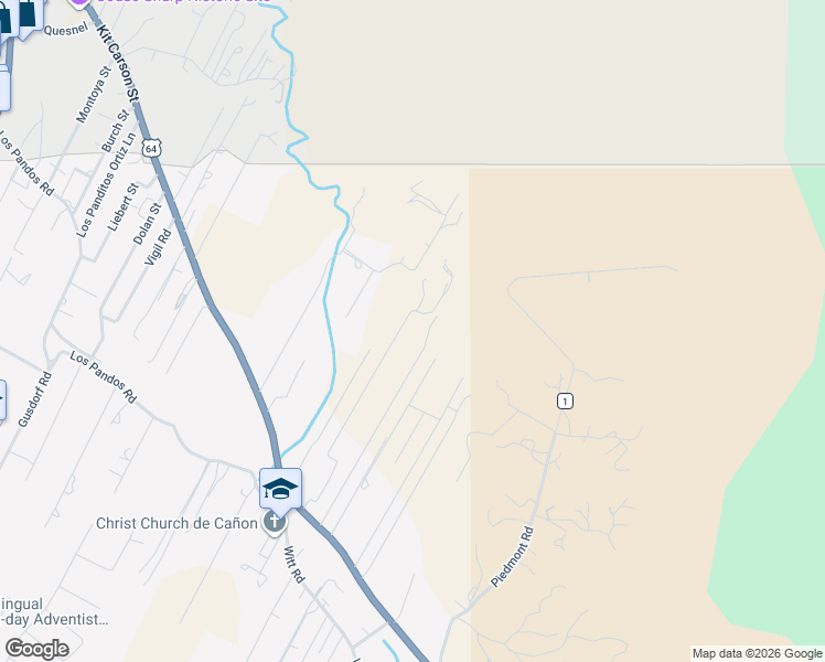 map of restaurants, bars, coffee shops, grocery stores, and more near 516-572 Rueben Lane in Taos