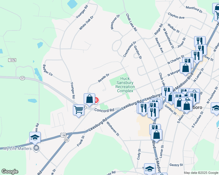 map of restaurants, bars, coffee shops, grocery stores, and more near 518 Edwin Court in Roxboro
