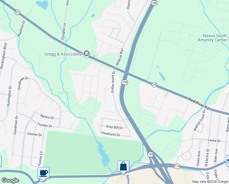 map of restaurants, bars, coffee shops, grocery stores, and more near 148 Putter Point Drive in Gallatin