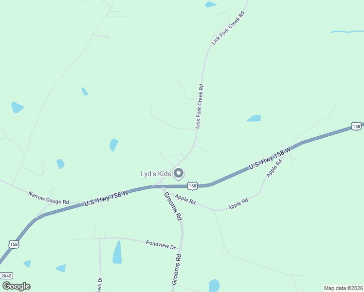 map of restaurants, bars, coffee shops, grocery stores, and more near 184 Lick Fork Creek Road in Reidsville