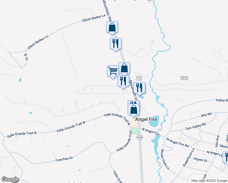 map of restaurants, bars, coffee shops, grocery stores, and more near 30 Sage Lane in Angel Fire