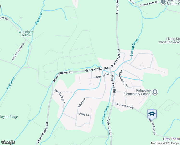 map of restaurants, bars, coffee shops, grocery stores, and more near 102 Elmer Walker Road in Jonesborough