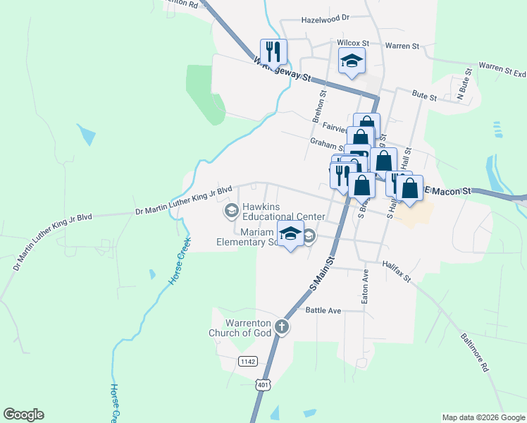 map of restaurants, bars, coffee shops, grocery stores, and more near 200-236 Hayley Street in Warrenton