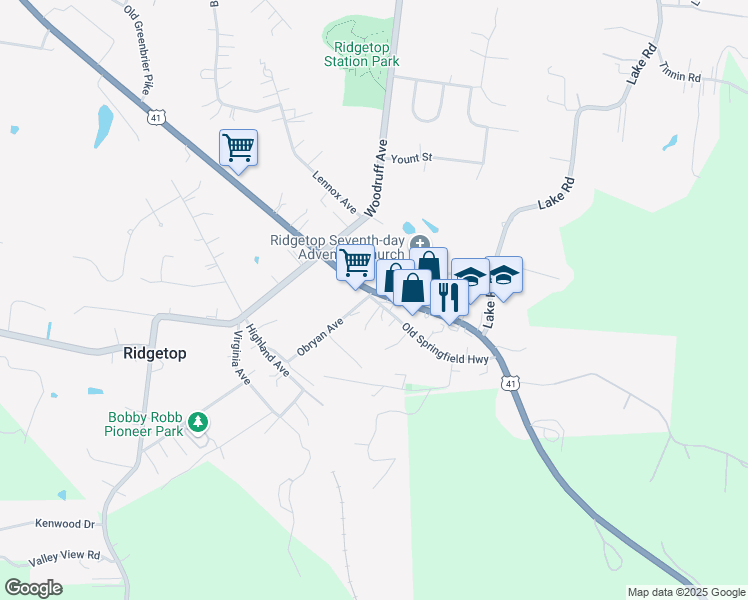 map of restaurants, bars, coffee shops, grocery stores, and more near 8371 Old Springfield Highway in Goodlettsville