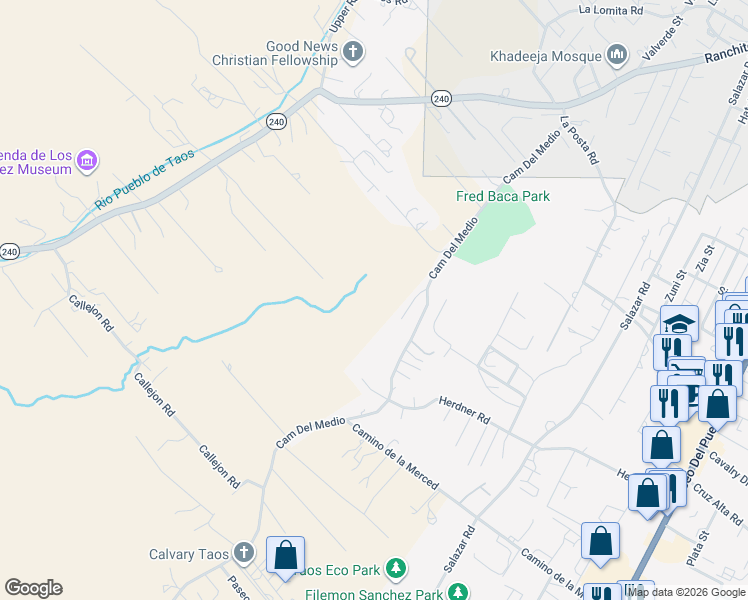 map of restaurants, bars, coffee shops, grocery stores, and more near 300 Camino Del Medio in Taos