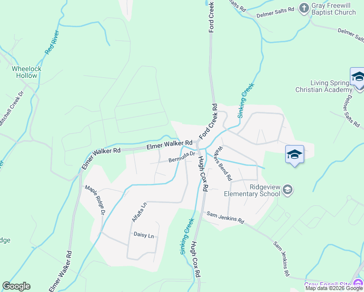 map of restaurants, bars, coffee shops, grocery stores, and more near 110 Elmer Walker Road in Jonesborough