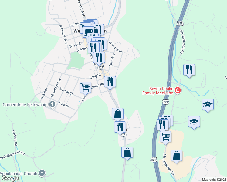 map of restaurants, bars, coffee shops, grocery stores, and more near 494 Hamilton Street in West Jefferson