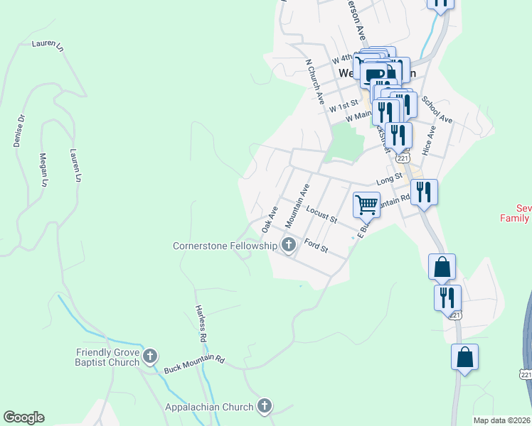 map of restaurants, bars, coffee shops, grocery stores, and more near 504 Oak Avenue in West Jefferson