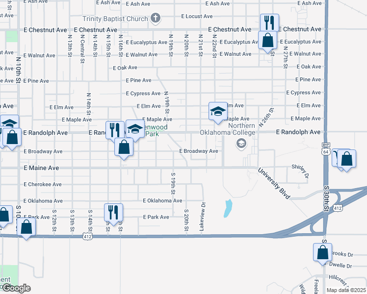 map of restaurants, bars, coffee shops, grocery stores, and more near 1914 East Broadway Avenue in Enid