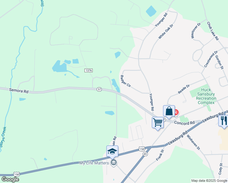 map of restaurants, bars, coffee shops, grocery stores, and more near 605 Semora Road in Roxboro