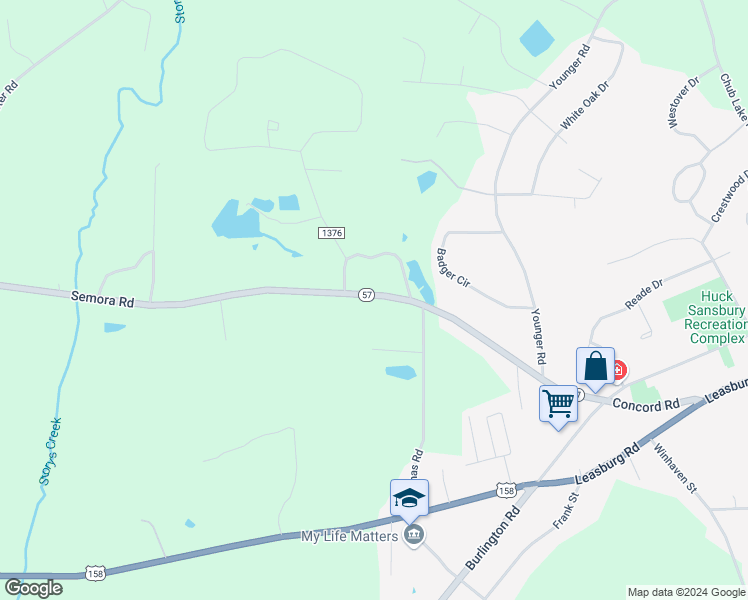 map of restaurants, bars, coffee shops, grocery stores, and more near 605 Semora Road in Roxboro