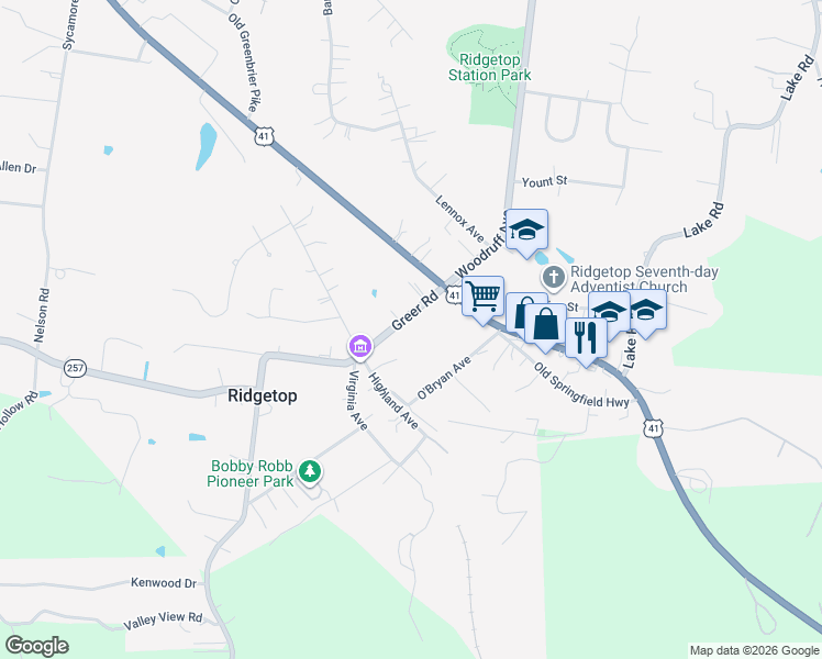 map of restaurants, bars, coffee shops, grocery stores, and more near 5106 Greer Road in Goodlettsville