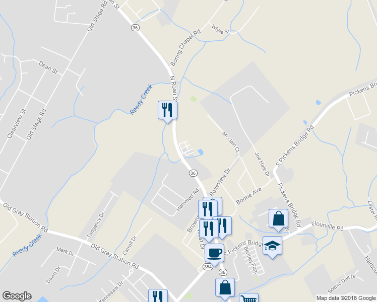 map of restaurants, bars, coffee shops, grocery stores, and more near 31 Pepper Ridge Court in Johnson City