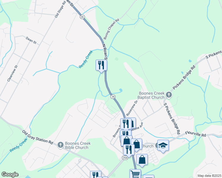map of restaurants, bars, coffee shops, grocery stores, and more near 24 Pepper Ridge Court in Johnson City