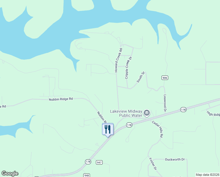 map of restaurants, bars, coffee shops, grocery stores, and more near 462 Howard Creek Road in Midway