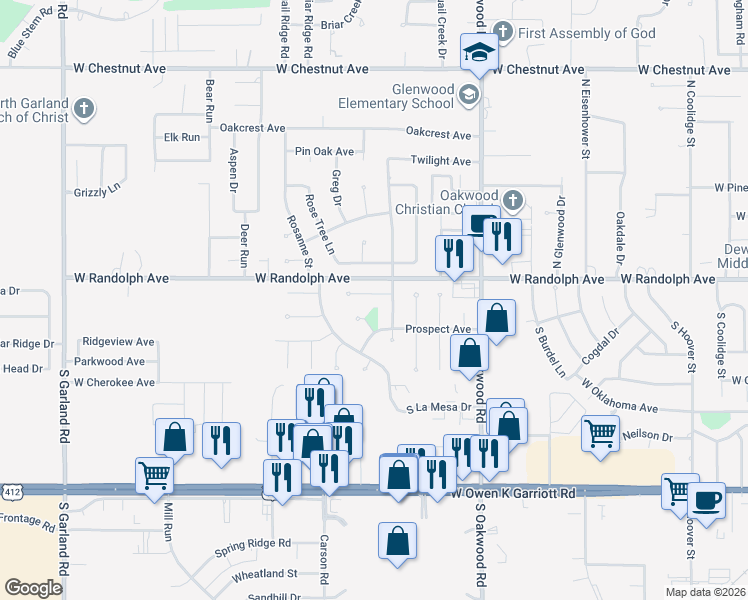 map of restaurants, bars, coffee shops, grocery stores, and more near 4213 Rampart Street in Enid