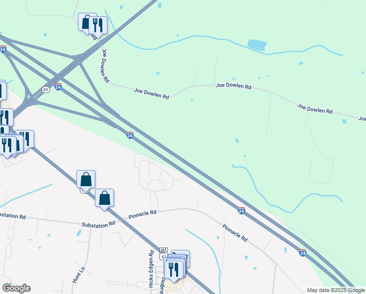 map of restaurants, bars, coffee shops, grocery stores, and more near 2949 Joe Dowlen Road in Pleasant View