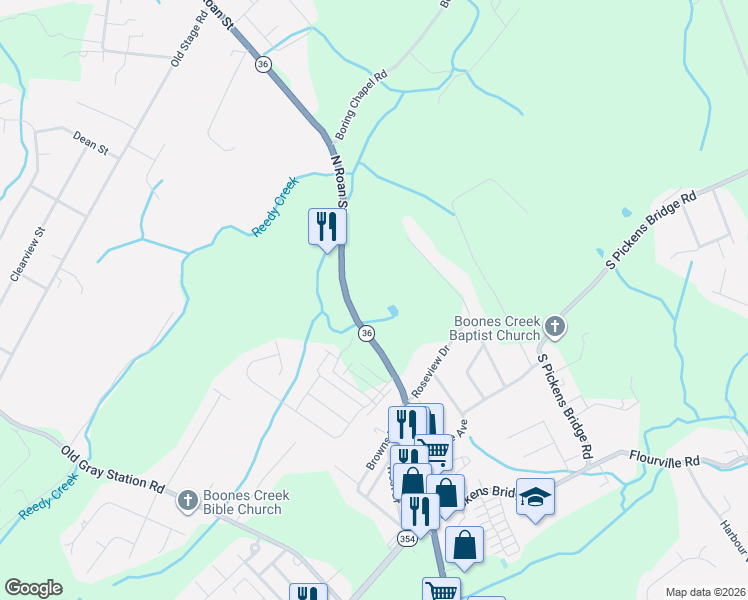 map of restaurants, bars, coffee shops, grocery stores, and more near 23 Pepper Ridge Court in Johnson City