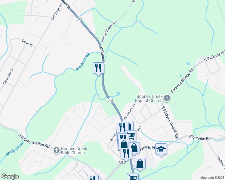 map of restaurants, bars, coffee shops, grocery stores, and more near 23 Pepper Ridge Court in Johnson City