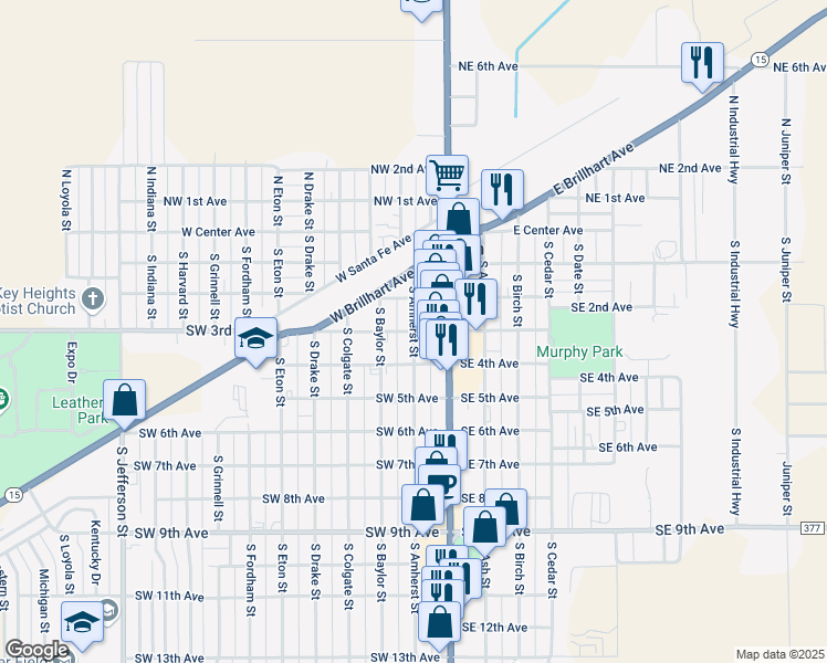 map of restaurants, bars, coffee shops, grocery stores, and more near 100 Southwest 3rd Avenue in Perryton