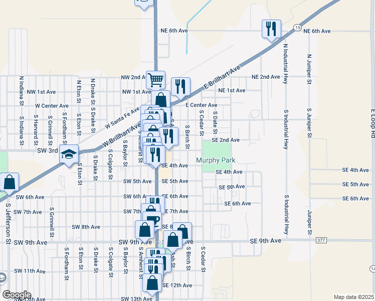map of restaurants, bars, coffee shops, grocery stores, and more near 201 Southeast 3rd Avenue in Perryton