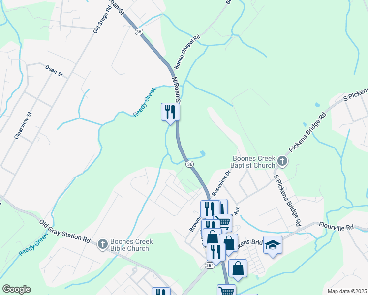 map of restaurants, bars, coffee shops, grocery stores, and more near 24 Pepper Ridge Court in Johnson City