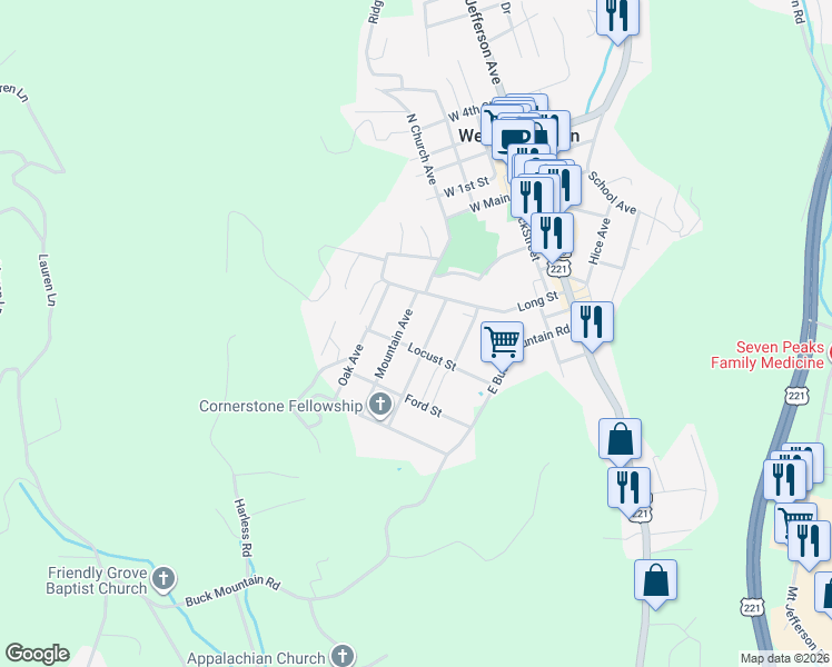 map of restaurants, bars, coffee shops, grocery stores, and more near 400 Locust Street in West Jefferson