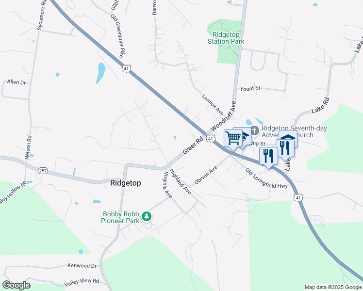 map of restaurants, bars, coffee shops, grocery stores, and more near 5179 Greer Road in Goodlettsville