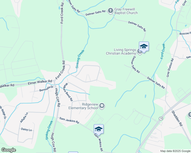 map of restaurants, bars, coffee shops, grocery stores, and more near 216 Highland Hills Drive in Gray