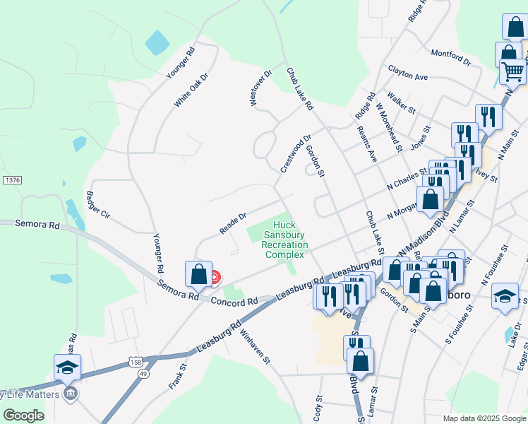 map of restaurants, bars, coffee shops, grocery stores, and more near 314 Reade Drive in Roxboro
