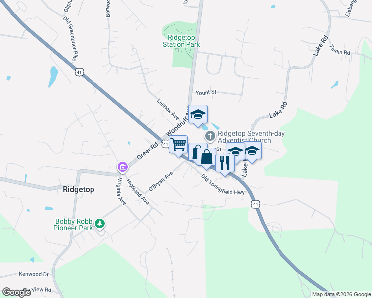 map of restaurants, bars, coffee shops, grocery stores, and more near 1765 U.S. 41 in Ridgetop