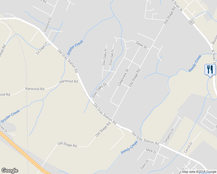 map of restaurants, bars, coffee shops, grocery stores, and more near 102 Water Oak Court in Johnson City