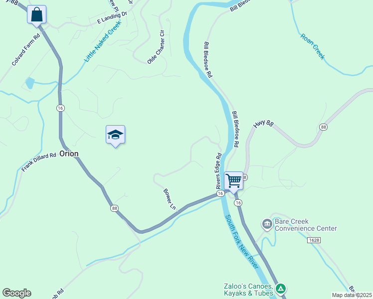 map of restaurants, bars, coffee shops, grocery stores, and more near 284 Rivers Edge Access Road in Jefferson